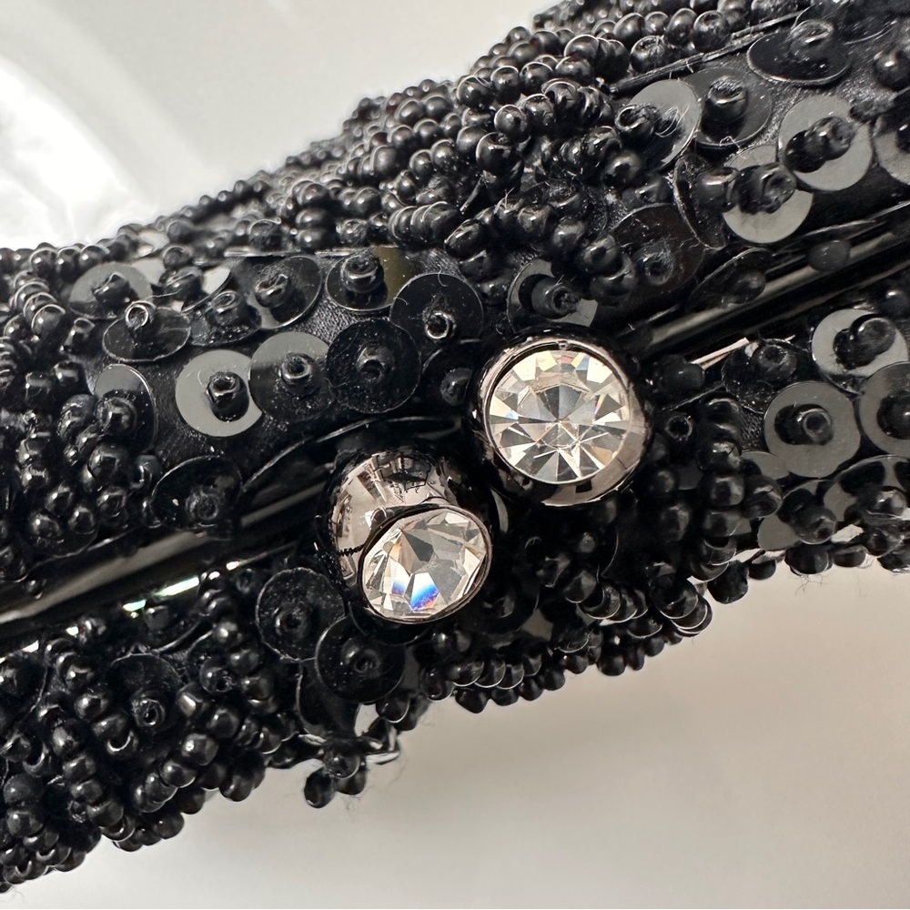 Vintage Elegant FRANCHI Black Beaded Sequin Cocktail Evening Bag Purse - Picture 11 of 16